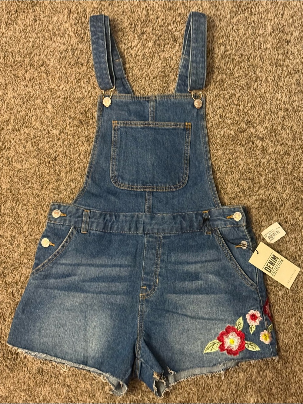 Love Tree Denim Blue Overalls with Floral Stitching